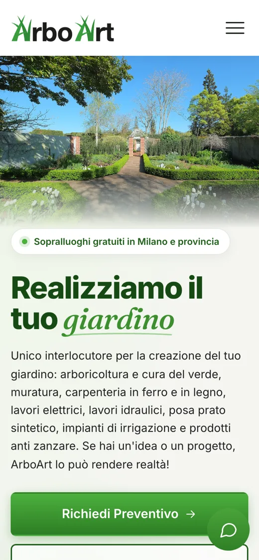 Il sito ArboArt su smartphone