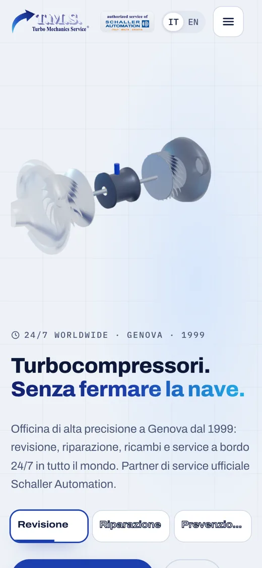 Il sito T.M.S. Turbo Mechanics Service su smartphone